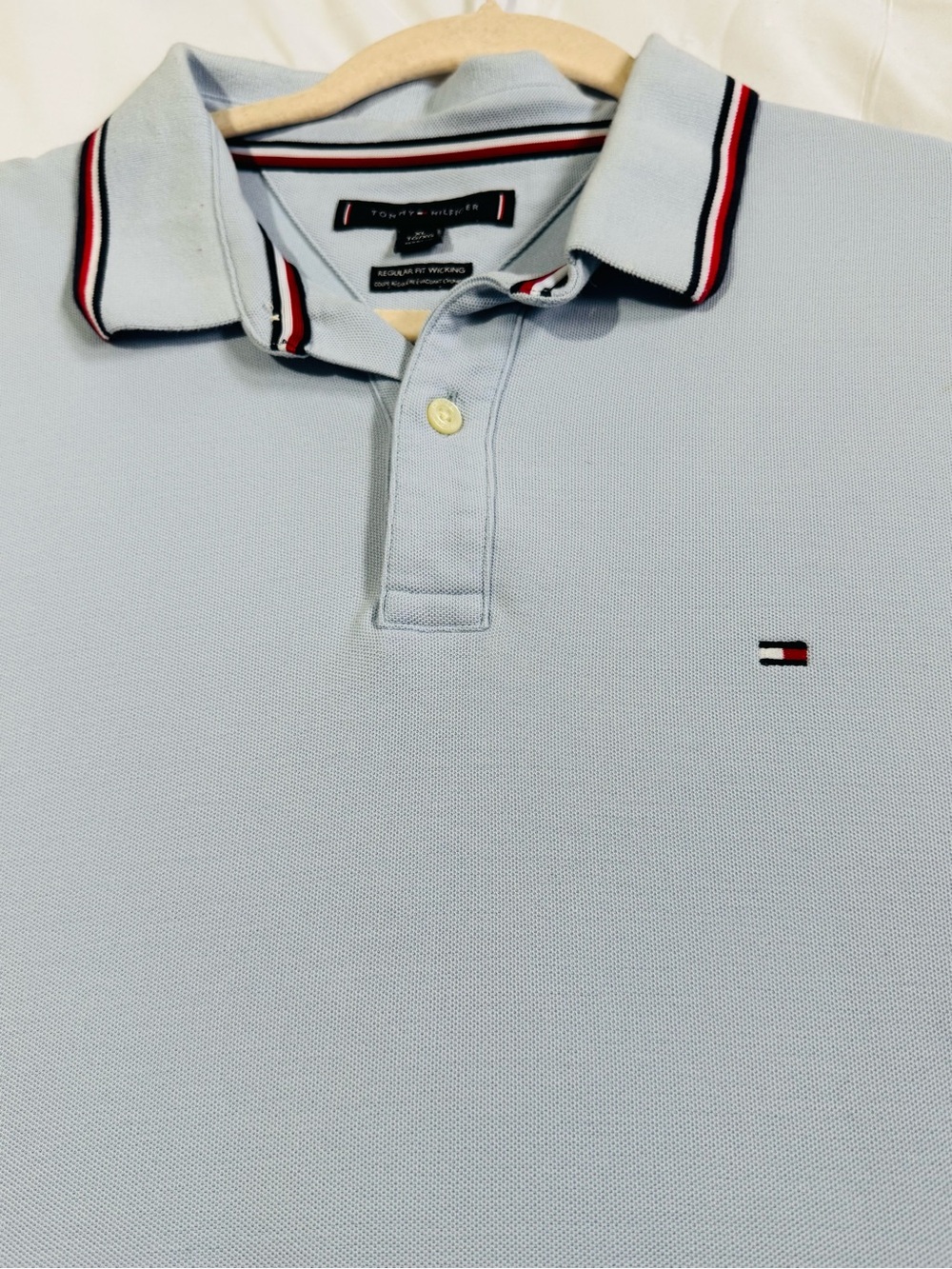 Tommy Hilfiger Pale Blue Polo with Signature Flag and Trim